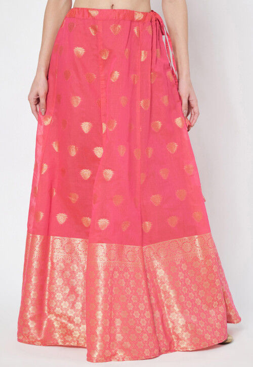 Woven Chanderi Silk Skirt in Pink