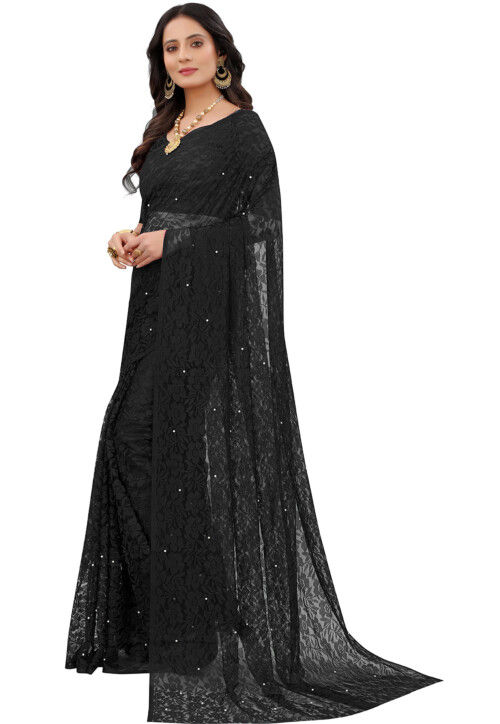 Woven Chantelle Net Saree in Black