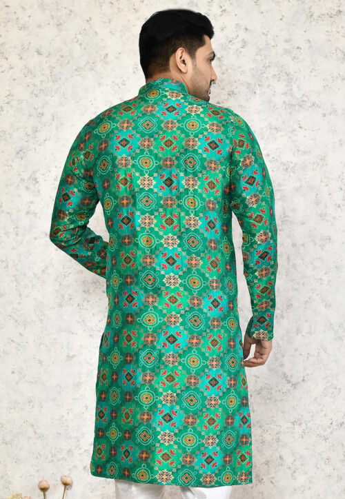 Woven Chinon Crepe Jacquard Kurta in Green
