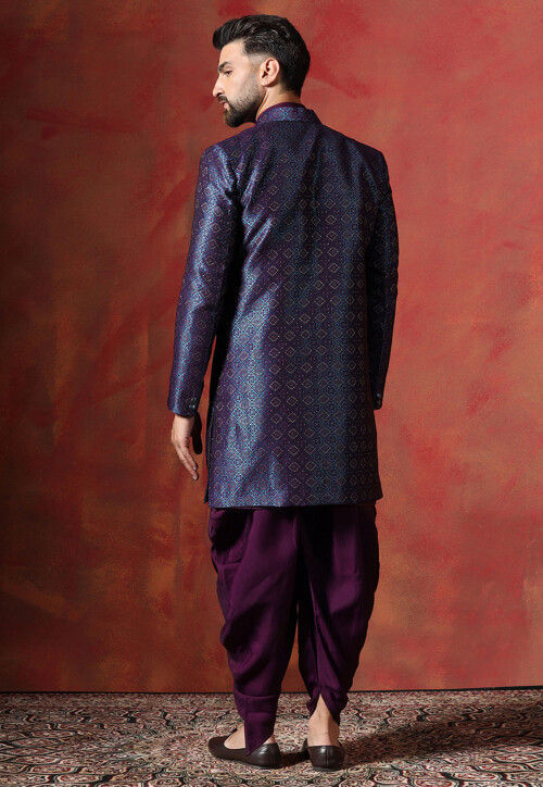 Woven Cotton Dhoti Kurta in Purple