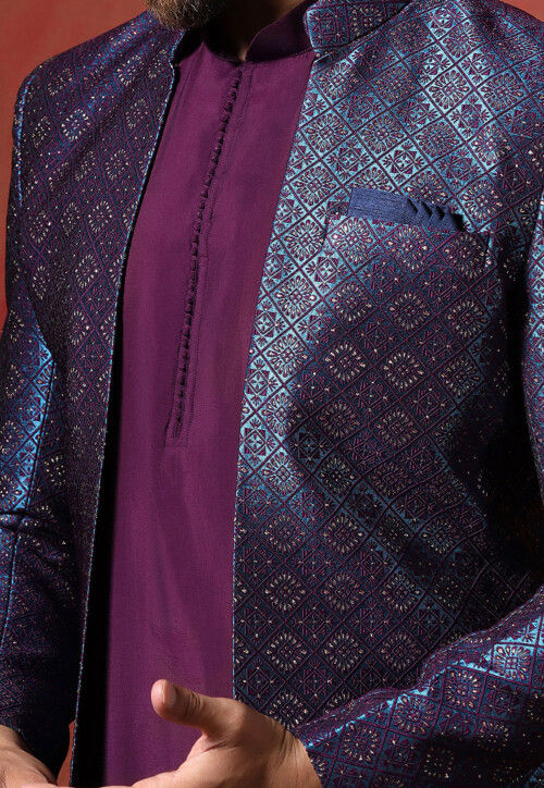 Woven Cotton Dhoti Kurta in Purple