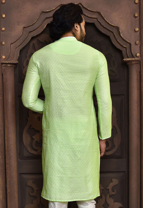 Woven Cotton Jacquard Kurta in Light Green