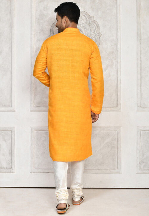Yellow - Short Cotton Jacquard Kurta for women 24