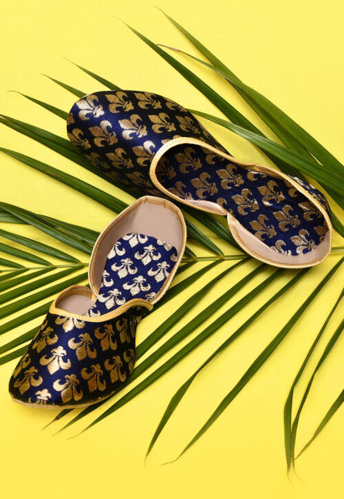 Woven Cotton Jacquard Women Jutti in Navy Blue