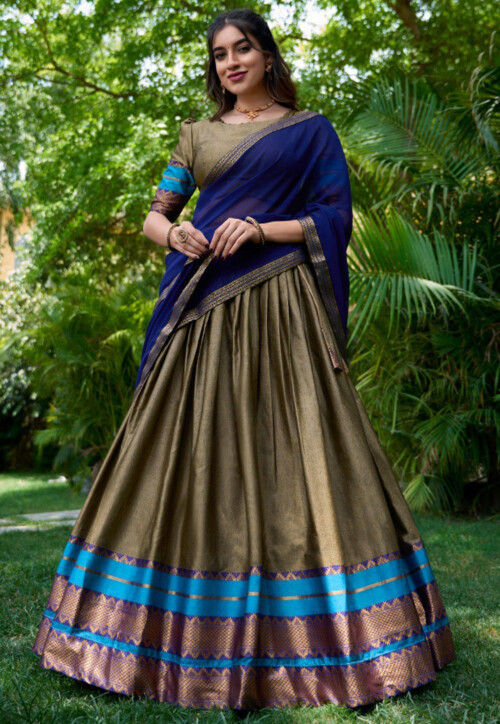 Woven Cotton Lehenga in Beige