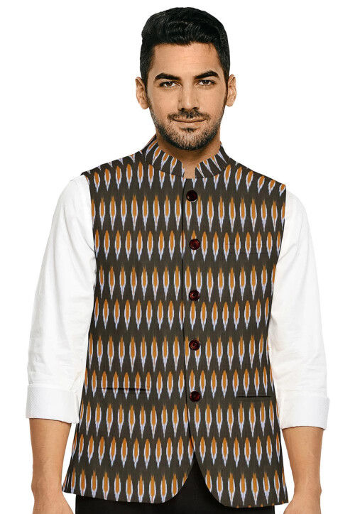 Woven Cotton Nehru Jacket in Dusty Green MTE1679