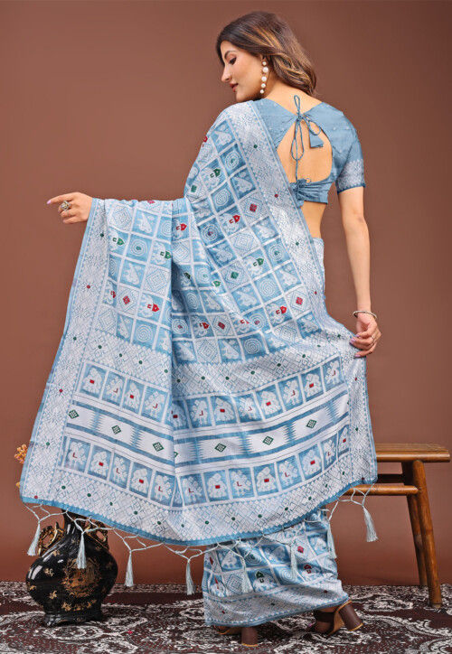 Blue Woven Cotton Saree main image 1