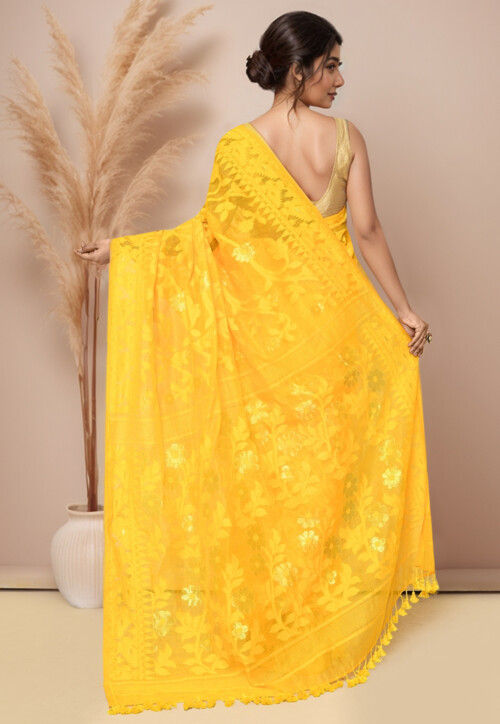 Woven Cotton Saree in Mustard