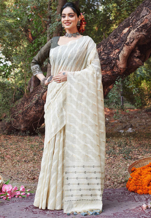 Off white cotton saree discount