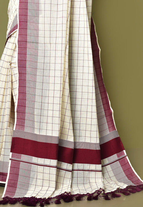 Woven Cotton Saree in Off White