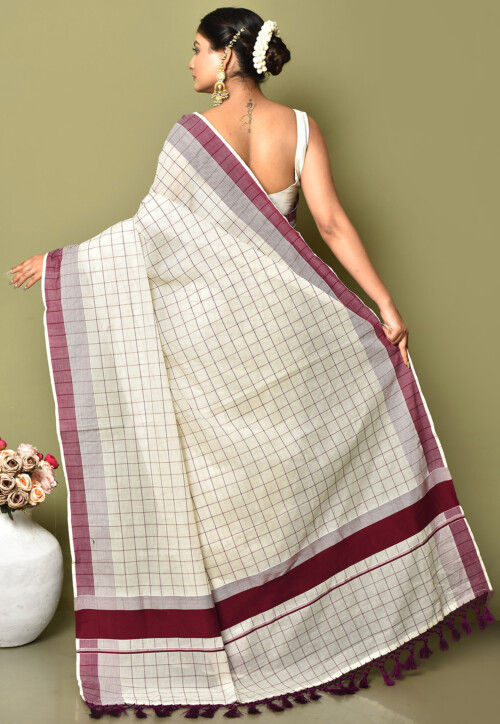 Woven Cotton Saree in Off White