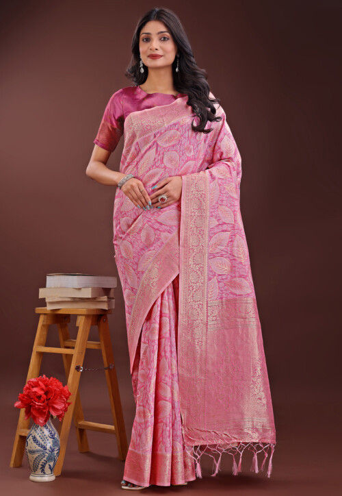 Woven Cotton Saree in Pink