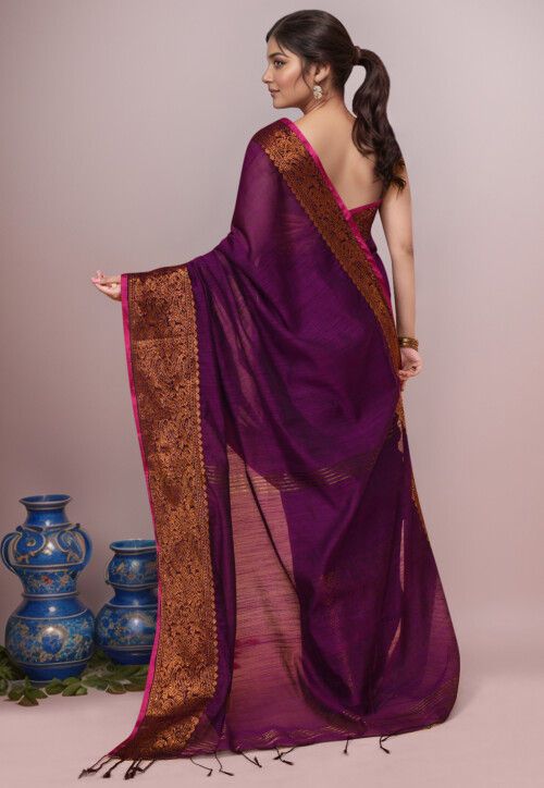Woven Cotton Saree in Purple
