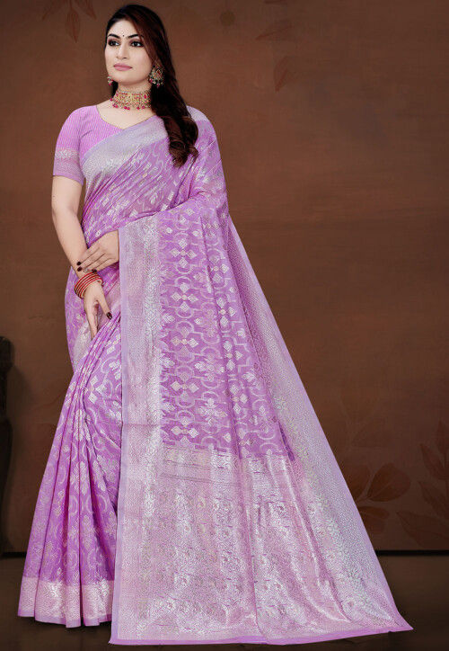 Woven Cotton Saree in Purple