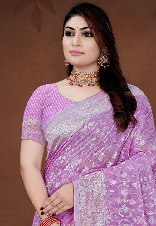 Woven Cotton Saree in Purple