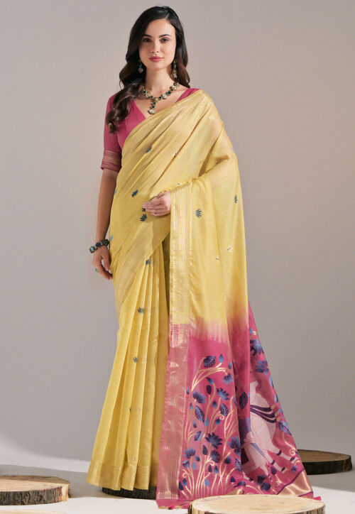 Woven Cotton Saree in Yellow