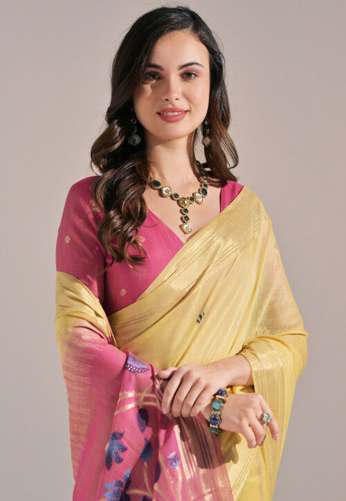 Woven Cotton Saree in Yellow