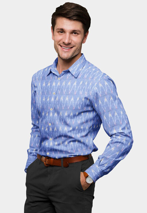 Woven Cotton Shirt in Light Blue