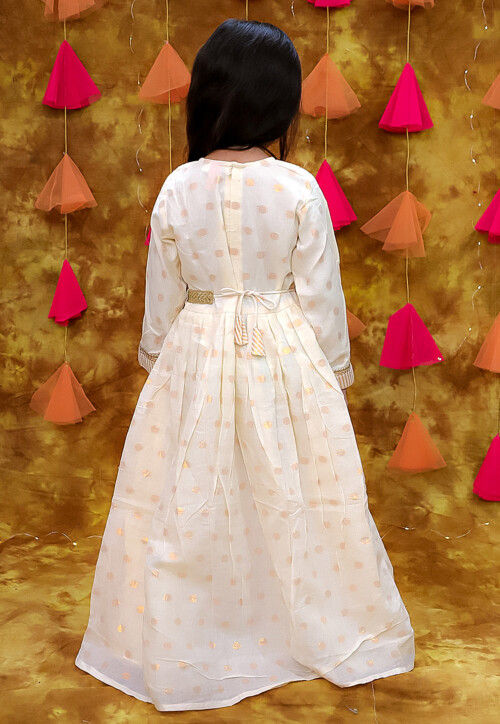 Woven Cotton Silk Jacquard Gown in Off white