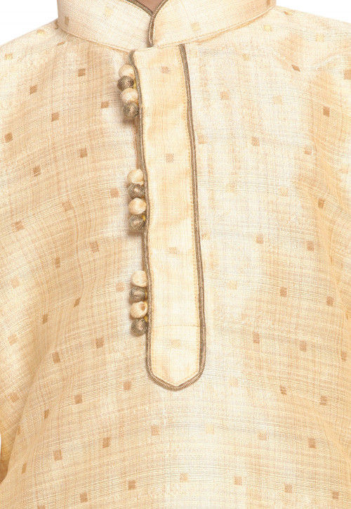 Woven Cotton Silk Jacquard Kurta Set in Beige : UTJ537