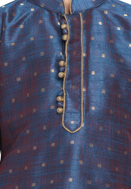 Woven Cotton Silk Jacquard Kurta Set in Dark Blue : UTJ535