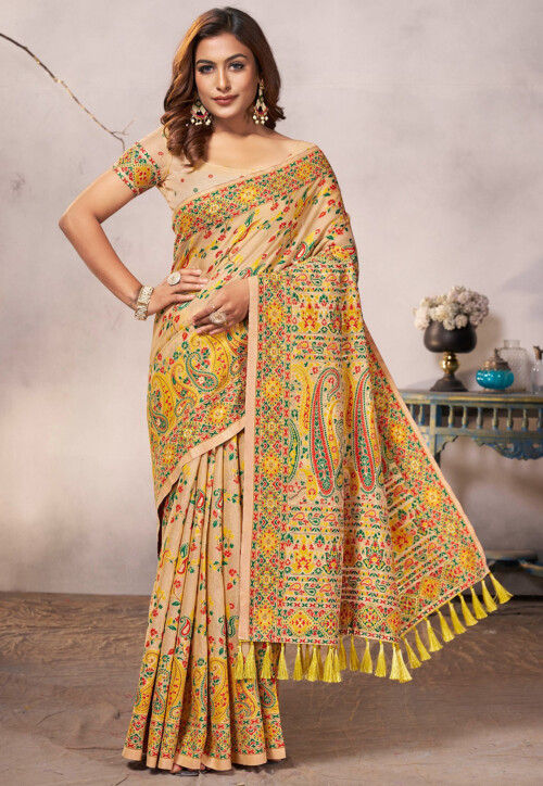 Woven Cotton Silk Saree in Beige