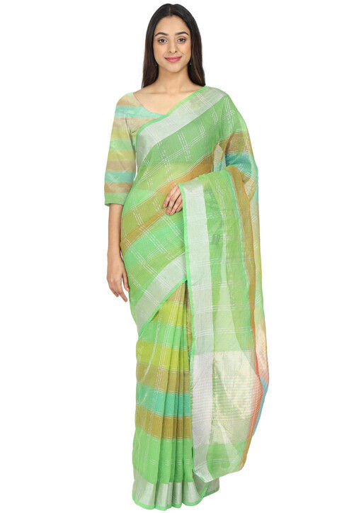Woven Cotton Silk Saree in Light Green