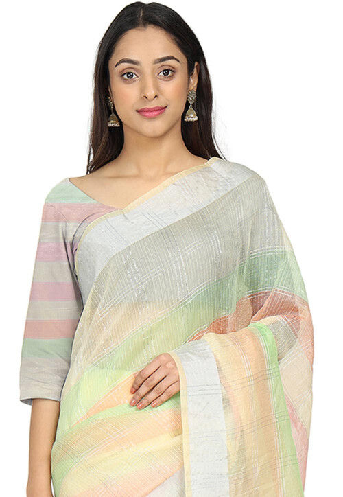 Woven Cotton Silk Saree in Multicolor