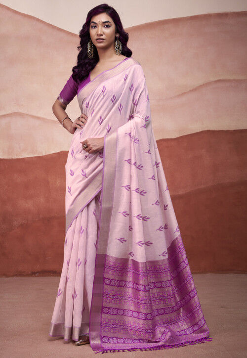 Woven Cotton Silk Saree in Pink