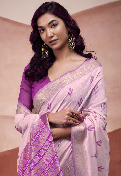 Woven Cotton Silk Saree in Pink