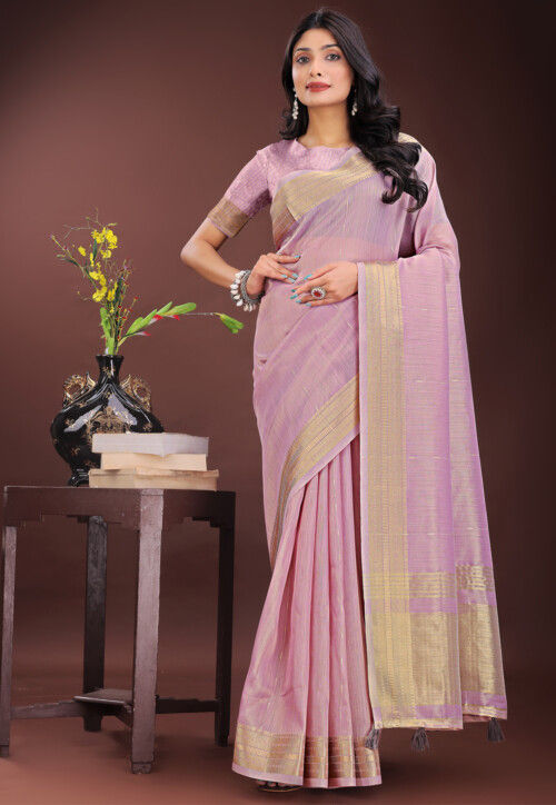 Woven Cotton Silk Saree in Purple