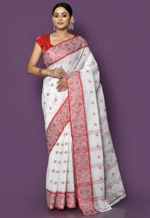 The Off-White Self Jamdani Dhakai Tant Saree | Raw silk saree, Insta  fashion, Asian traditional clothes