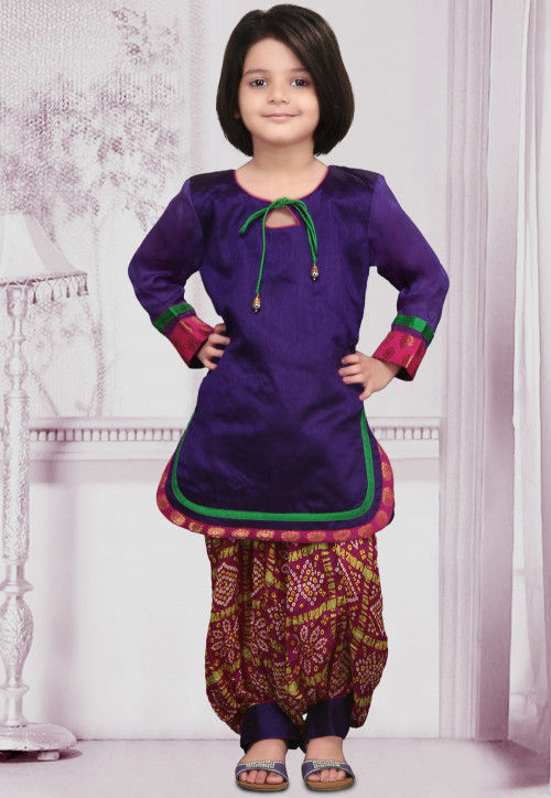 Woven Dupion Punjabi Suit in Purple