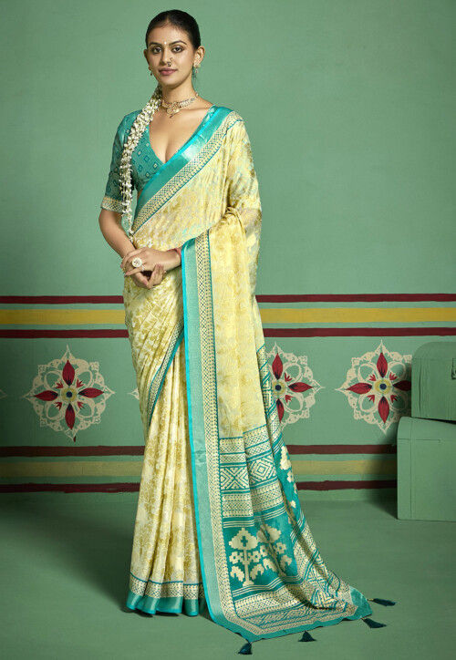 Woven Georgette Brasso Saree in Beige