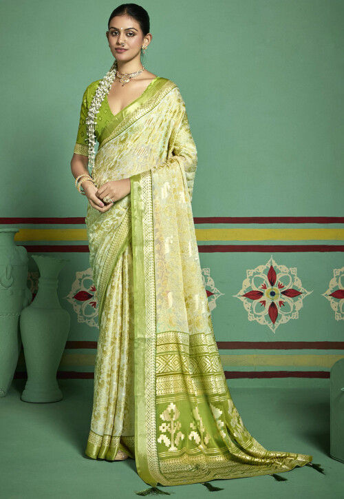 Woven Georgette Brasso Saree in Beige