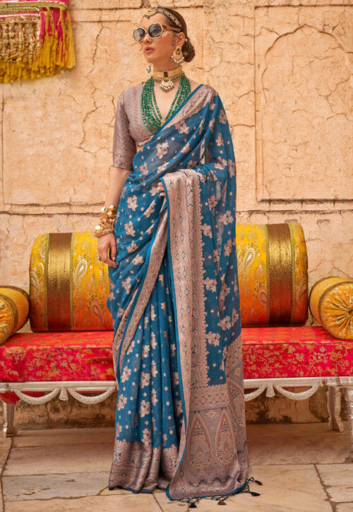 Woven Georgette Brasso Saree in Blue