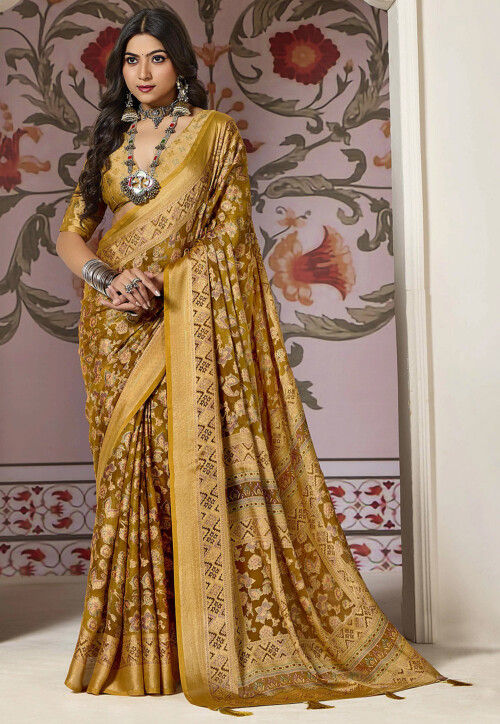 Woven Georgette Brasso Saree in Mustard