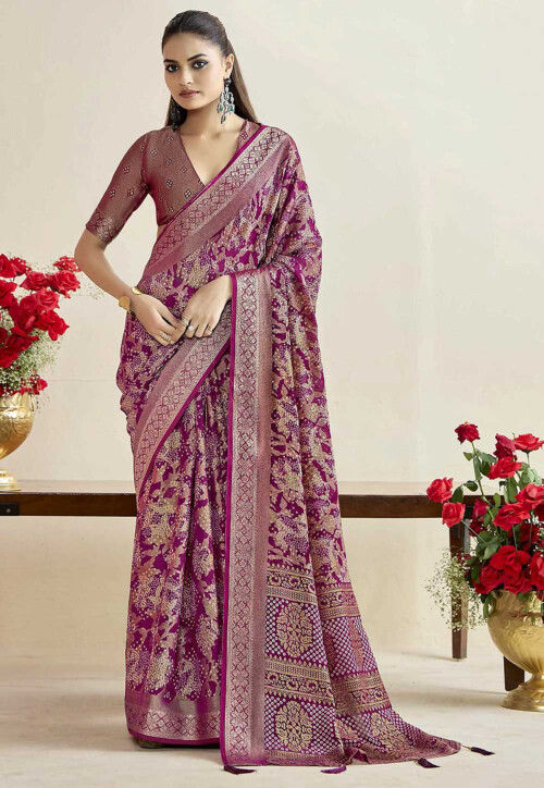 Woven Georgette Brasso Saree in Purple