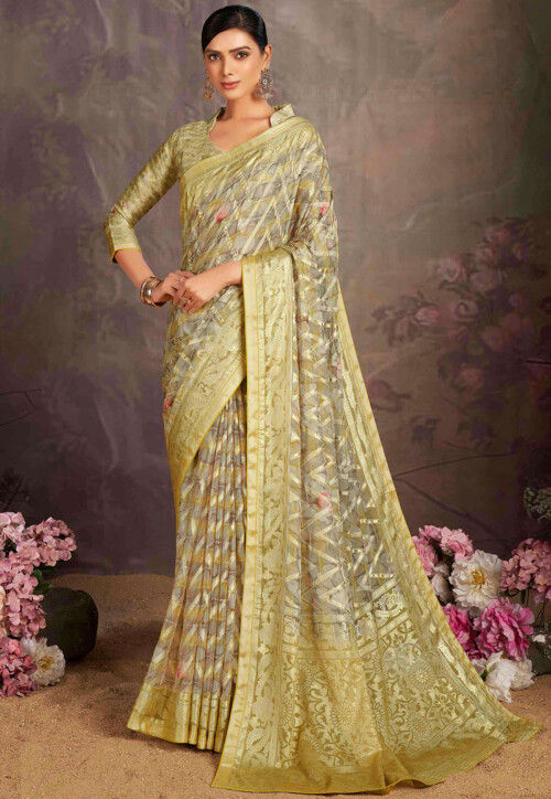 Woven Georgette Brasso Saree in Yellow