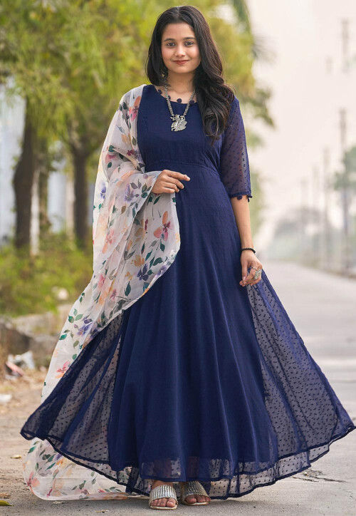 Designer Navy Blue Anarkali Gown With Dupatta, Anarkali Suit Long Gown,  Sequins Embroidered Anarkali Dress for Women, Wedding Gown Readymade - Etsy