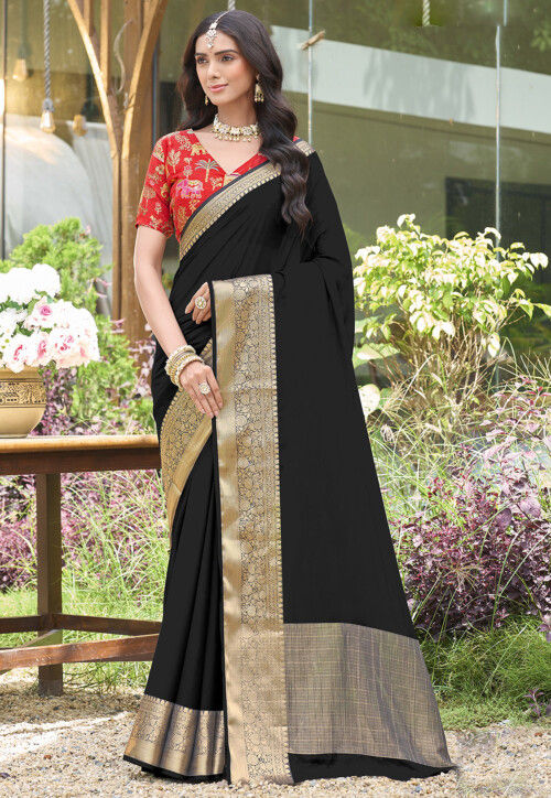 Woven Georgette Saree in Black