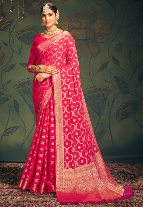 Woven Georgette Saree in Fuchsia