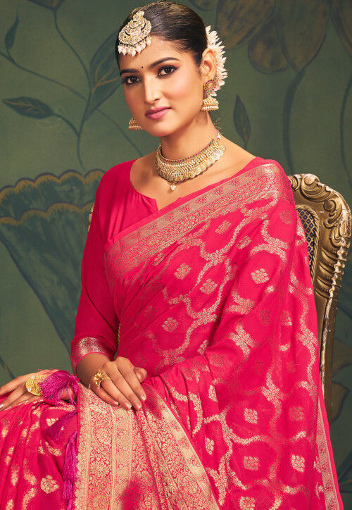 Woven Georgette Saree in Fuchsia