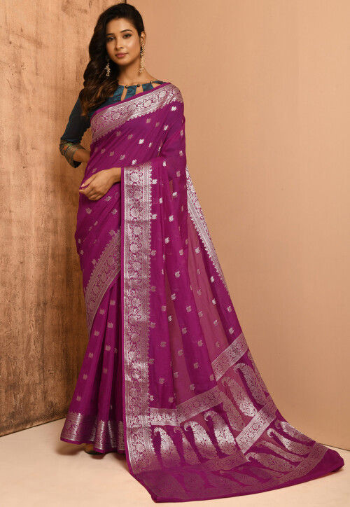 Buy Coal Black Khaddi Banarasi Georgette Saree online-Karagiri