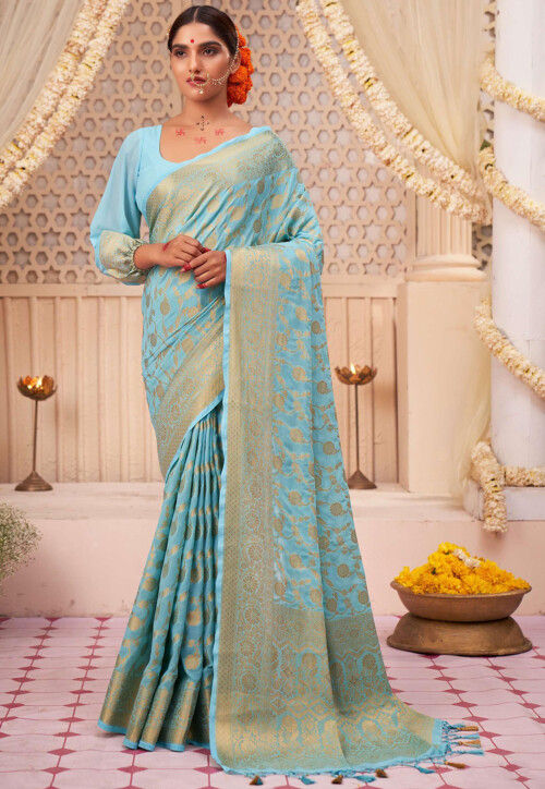 Woven Georgette Saree in Sky Blue