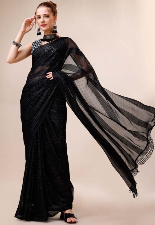 Buy Black And Brown Shimmer Georgette Saree | Sari | indian Saree