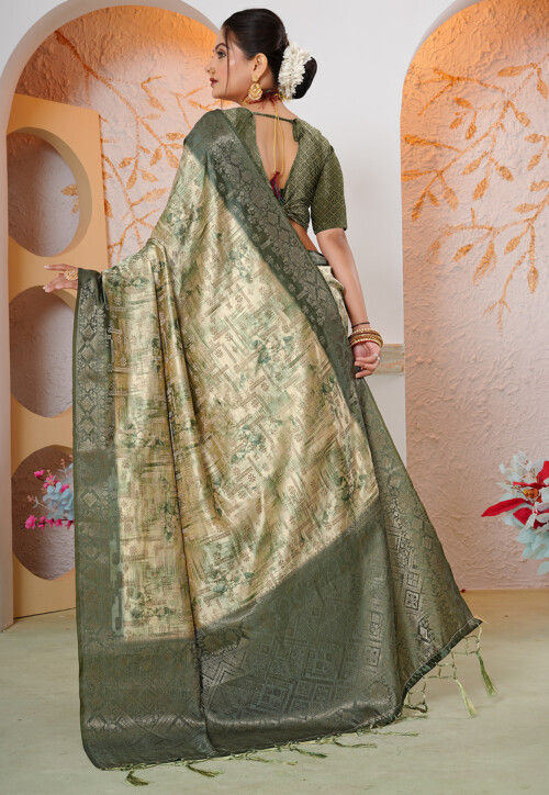 Woven Georgette Silk Saree in Green