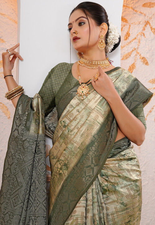 Woven Georgette Silk Saree in Green