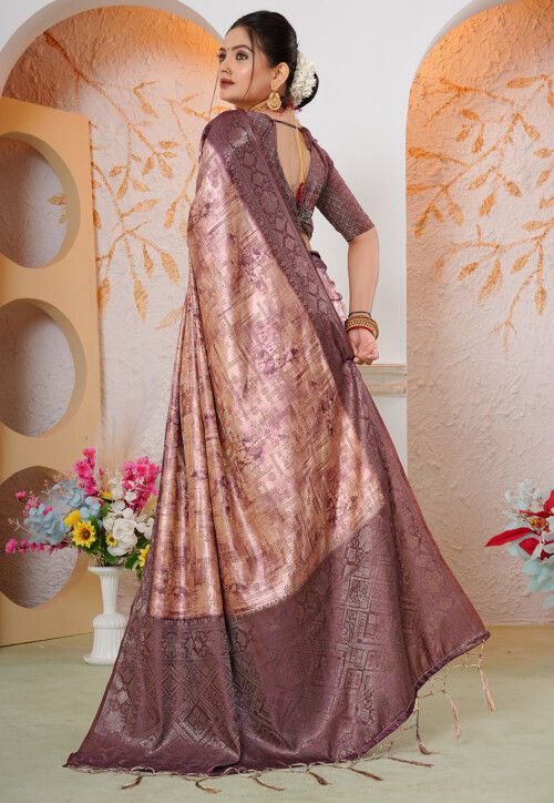Woven Georgette Silk Saree in Peach