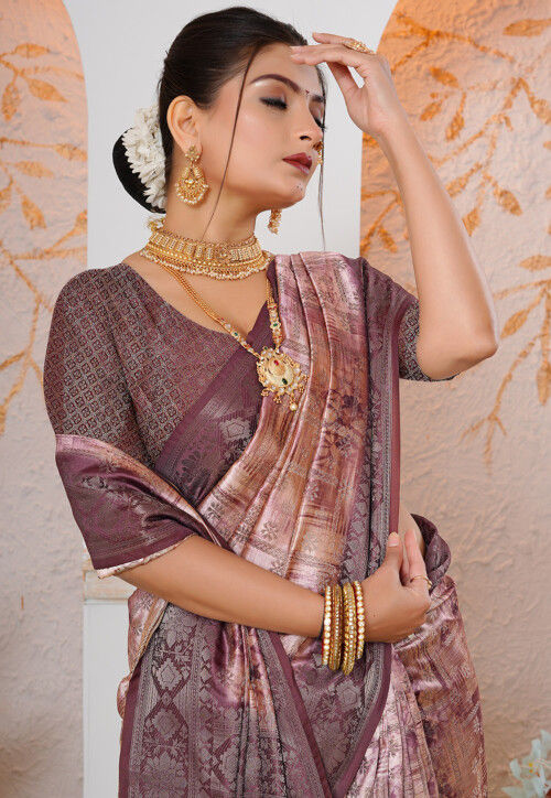 Woven Georgette Silk Saree in Peach